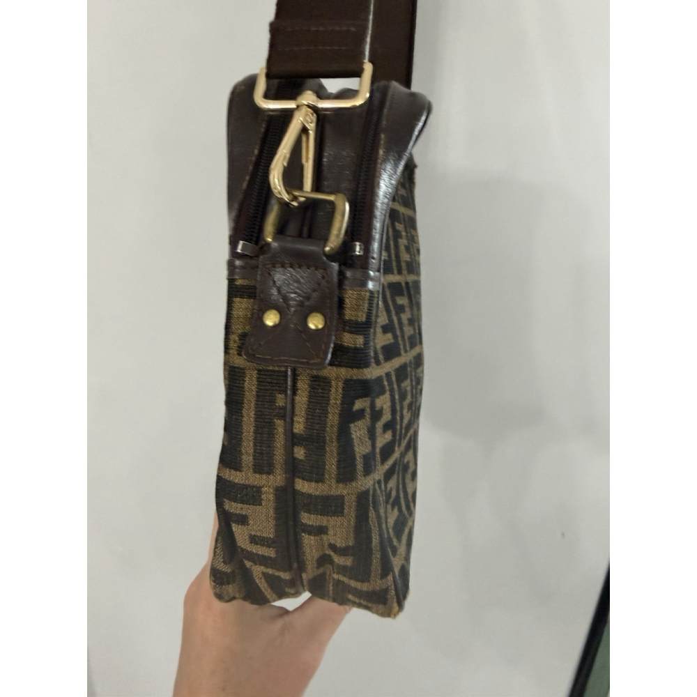 Vintage Fendi Brown Logo Canvas And Leather Nylon Strap Designer Shoulder Bag - Picture 9 of 16